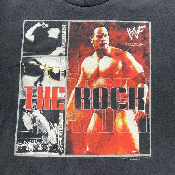 Vintage 2000 WWF The Rock Layeth The Smacketh Down! T-Shirt Size Youth Large - Picture 2 of 6